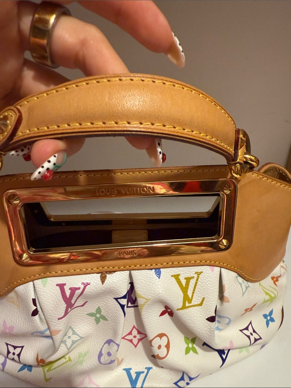 Authentic!! Louis Vuitton White Multicolor Monogram Canvas Clutch with Tan Trim - Picture 7 of 14